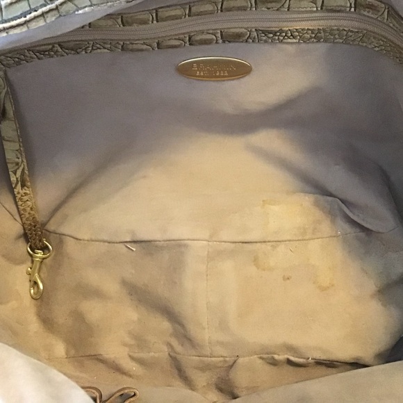 BRAHMIN TOTE PURSE, magnetic closure, key strap, pen holder, dark camel. - Picture 6 of 11